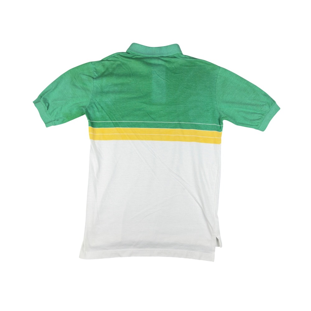 Vtg 80s Track & Field Life University Polo Shirt Men's M NAIA Green Yellow White - Picture 2 of 8